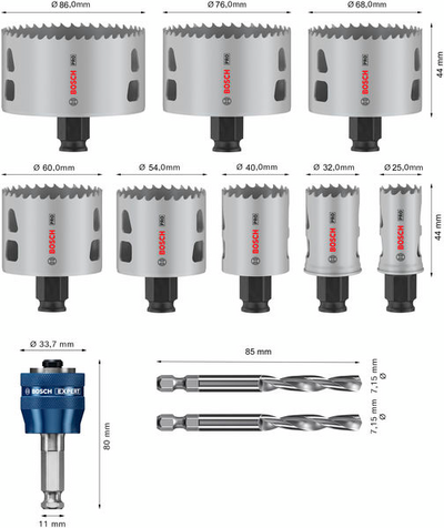 HÅLSÅGSET BOSCH PC MULTI BIM 25-86MM, 11 DELAR