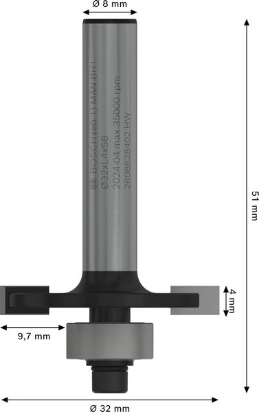 SKIVNOTFRÄS BOSCH MED STYRHJÄLP HM 8MM D9.6 B4