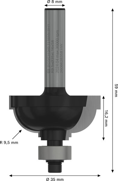 PROFILFRÄS BOSCH F MED STYRHJÄLP HM 8MM L17MM D9,5MM