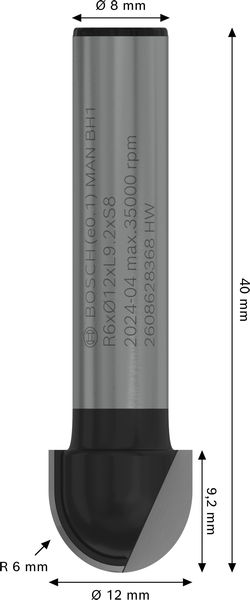 HÅLKÄLSFRÄS BOSCH HM 8MM D12 L9.5/R6