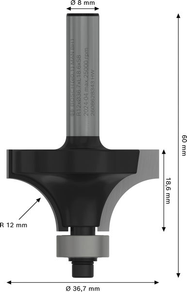 AVRUNDNINGSFRÄS BOSCH MED STYRHJÄLP HM 8X12X19MM