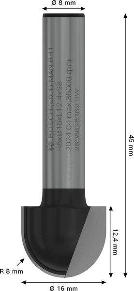 HÅLKÄLSFRÄS BOSCH HM 8MM D16 L13/R8