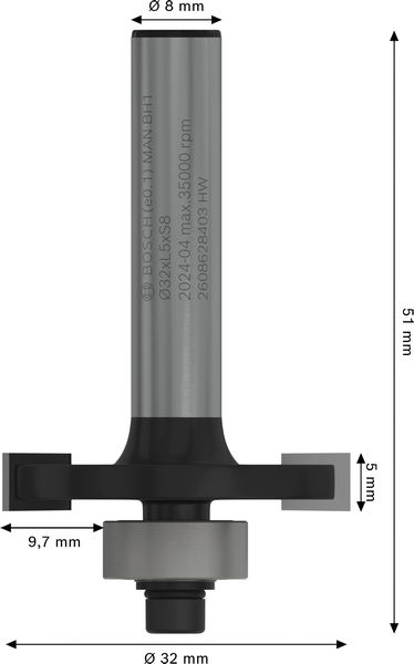 SKIVNOTFRÄS BOSCH M TAPP HM 8M B5MM