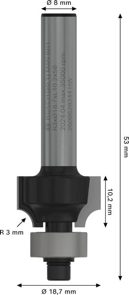 AVRUNDNINGSFRÄS BOSCH MED STYRHJÄLP HM 8X3X11MM