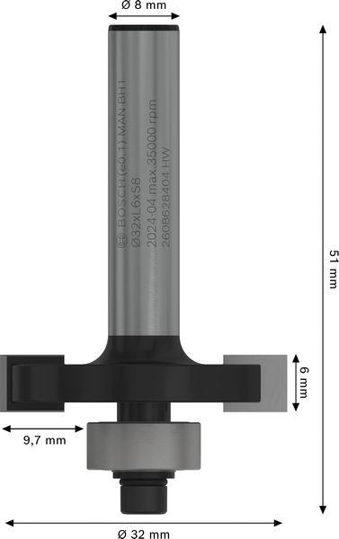 SKIVNOTFRÄS BOSCH MED STYRHJÄLP HM 8MM D9.6 B6