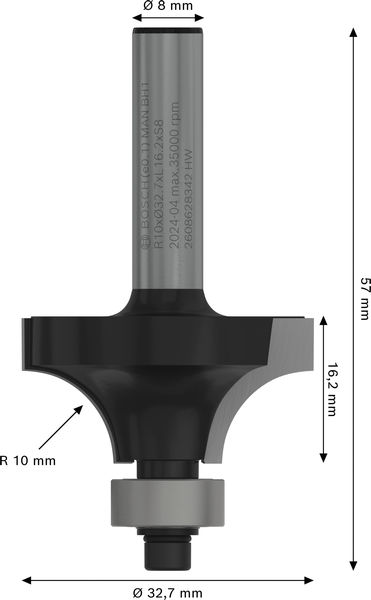 AVRUNDNINGSFRÄS BOSCH MED STYRHJÄLP HM 8X10X17MM