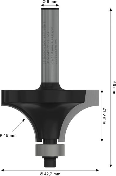 AVRUNDNINGSFRÄS BOSCH MED STYRHJÄLP HM 8X15X22MM