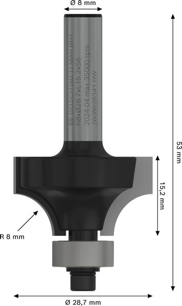 AVRUNDNINGSFRÄS BOSCH MED STYRHJÄLP HM 8X8X16MM
