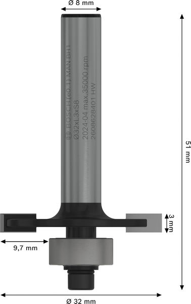 SKIVNOTFRÄS BOSCH HM 8MM D9,5/B3MM