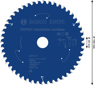 SÅGKLINGA BOSCH 150X20X1,8 48T 0G AL, CL EXP