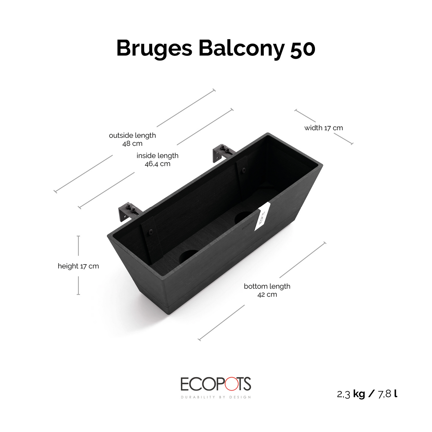 Ruukku Ecopots Bruge ripustettava 50cm tummanharmaa