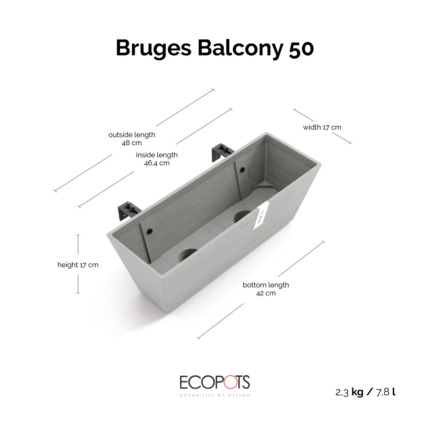 Ruukku Ecopots Bruge ripustettava 50cm valkoharmaa