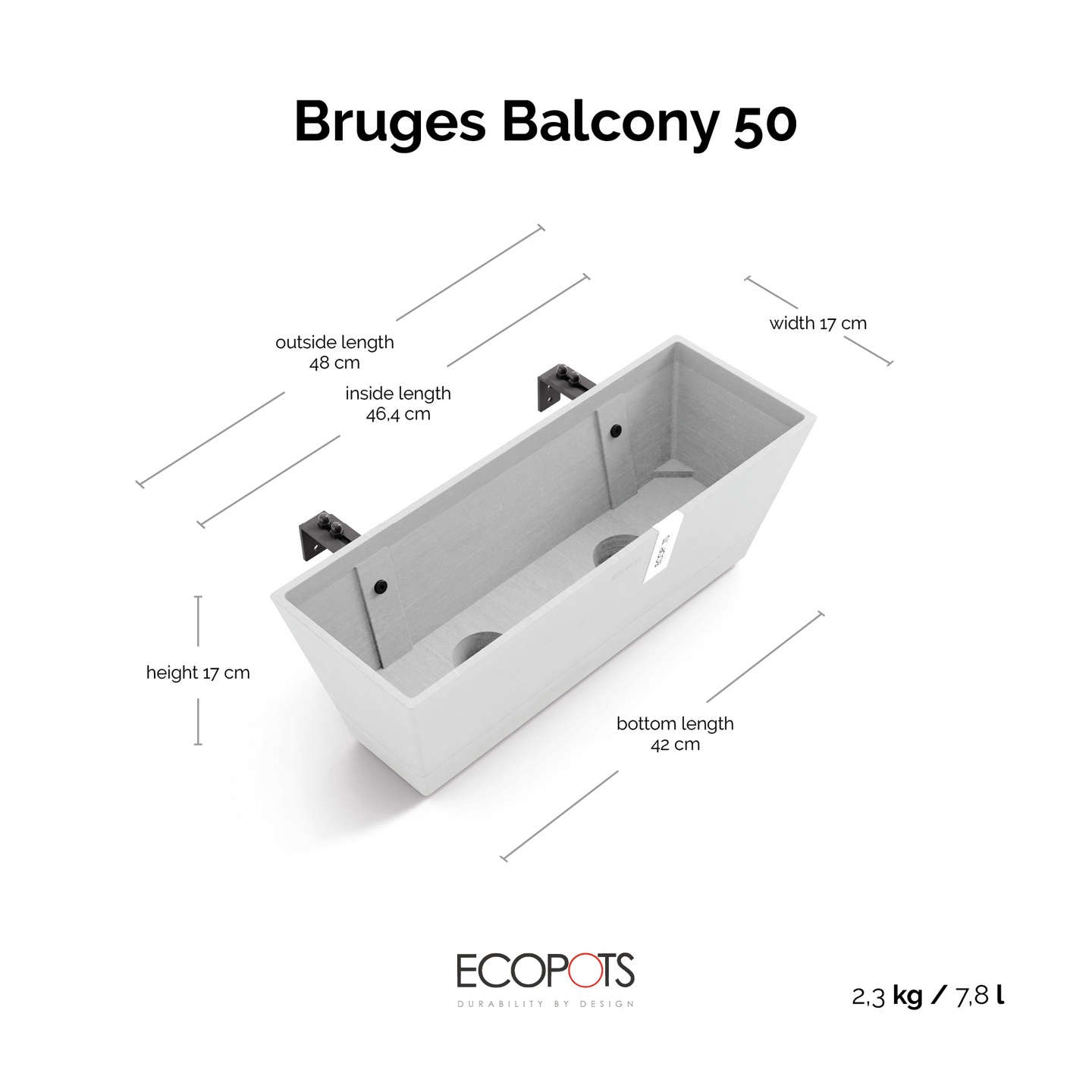Ruukku Ecopots Bruge ripustettava 50cm valkoinen