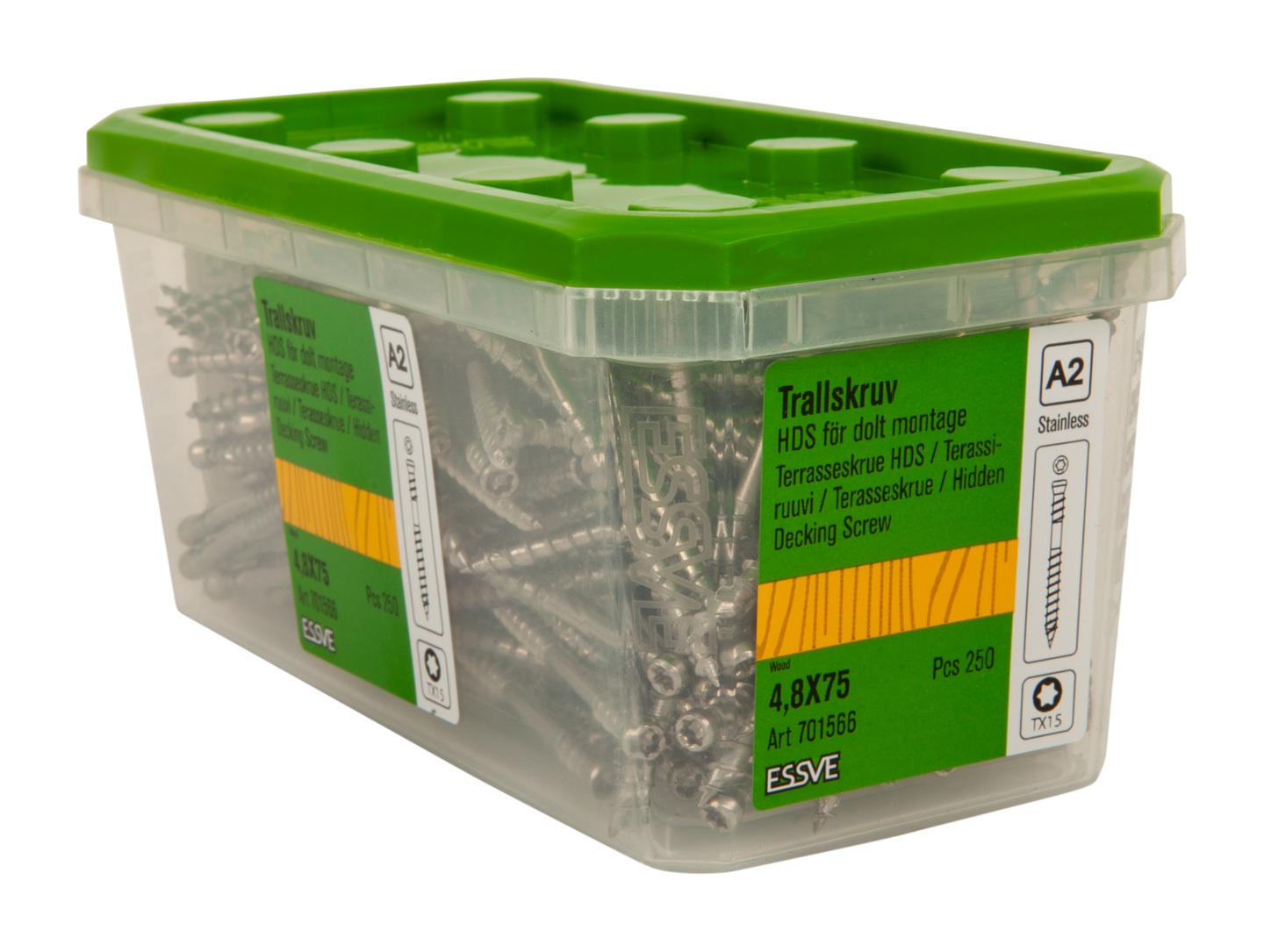TRALLSKRUV HDS FÖR DOLT MONTAGE A2 TX15 4,8X75 250ST