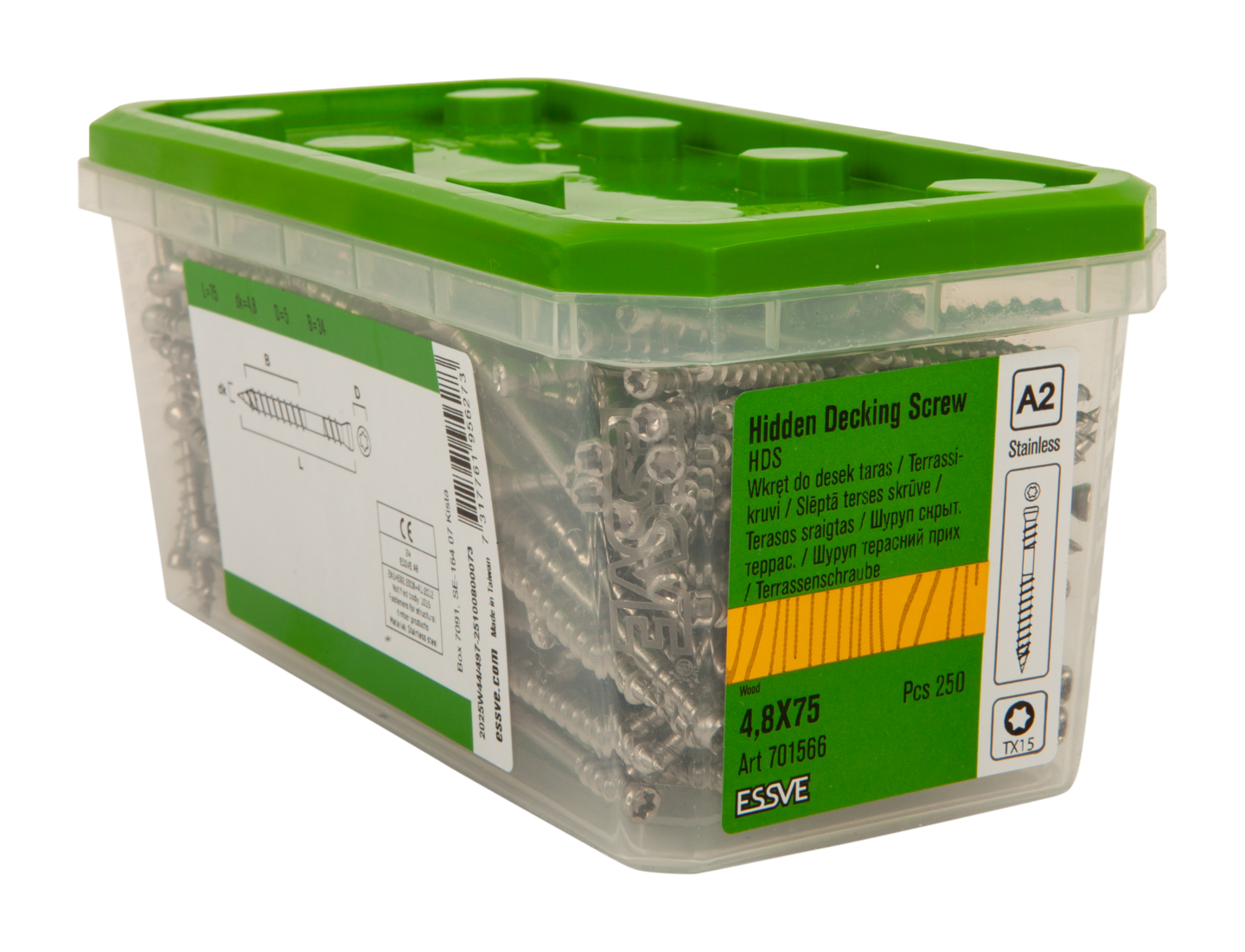 TRALLSKRUV HDS FÖR DOLT MONTAGE A2 TX15 4,8X75 250ST