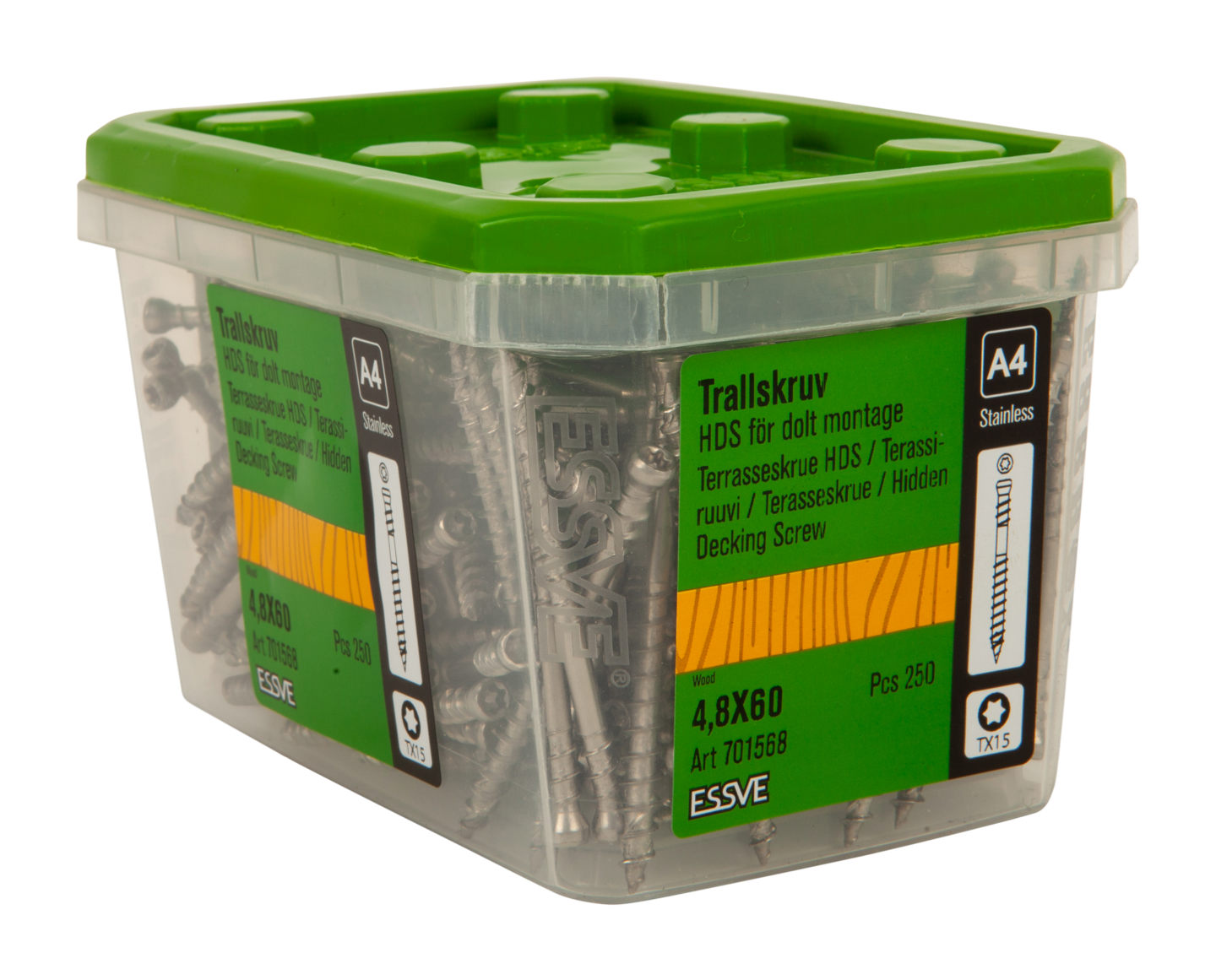 TRALLSKRUV HDS FÖR DOLT MONTAGE A4 TX15 4,8X60 250ST