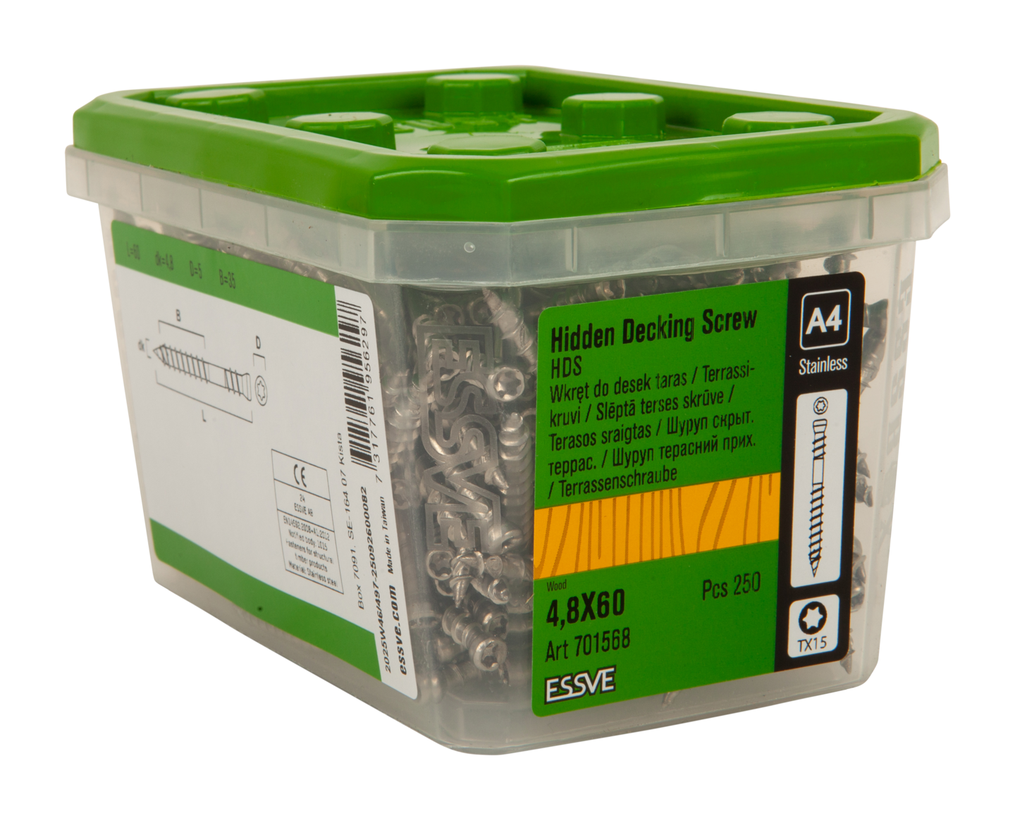 TRALLSKRUV HDS FÖR DOLT MONTAGE A4 TX15 4,8X60 250ST