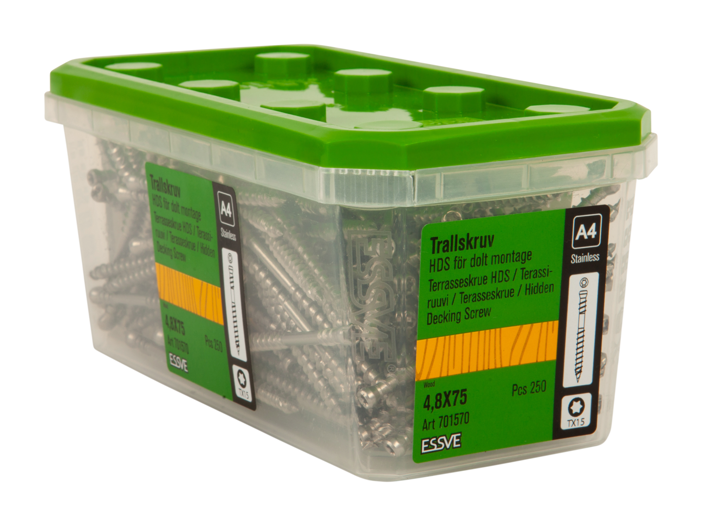 TRALLSKRUV HDS FÖR DOLT MONTAGE A4 TX15 4,8X75 250ST