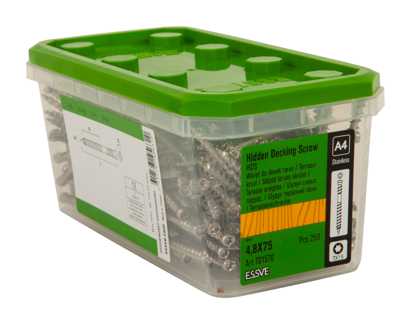 TRALLSKRUV HDS FÖR DOLT MONTAGE A4 TX15 4,8X75 250ST