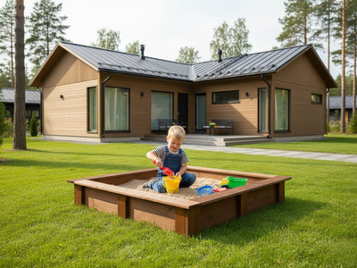 Hiekkalaatikko Tammiston Puu 137x137x26cm kestopuu ruskea