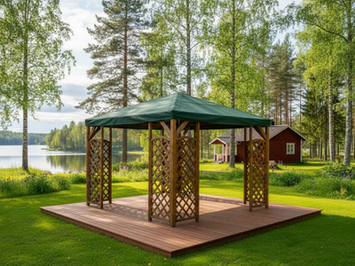 Paviljonki Tammiston Puu Lux A116R 406x406 cm kestopuu ruskea