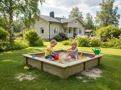 Hiekkalaatikko Tammiston Puu 137x137x26cm kestopuu vihreä