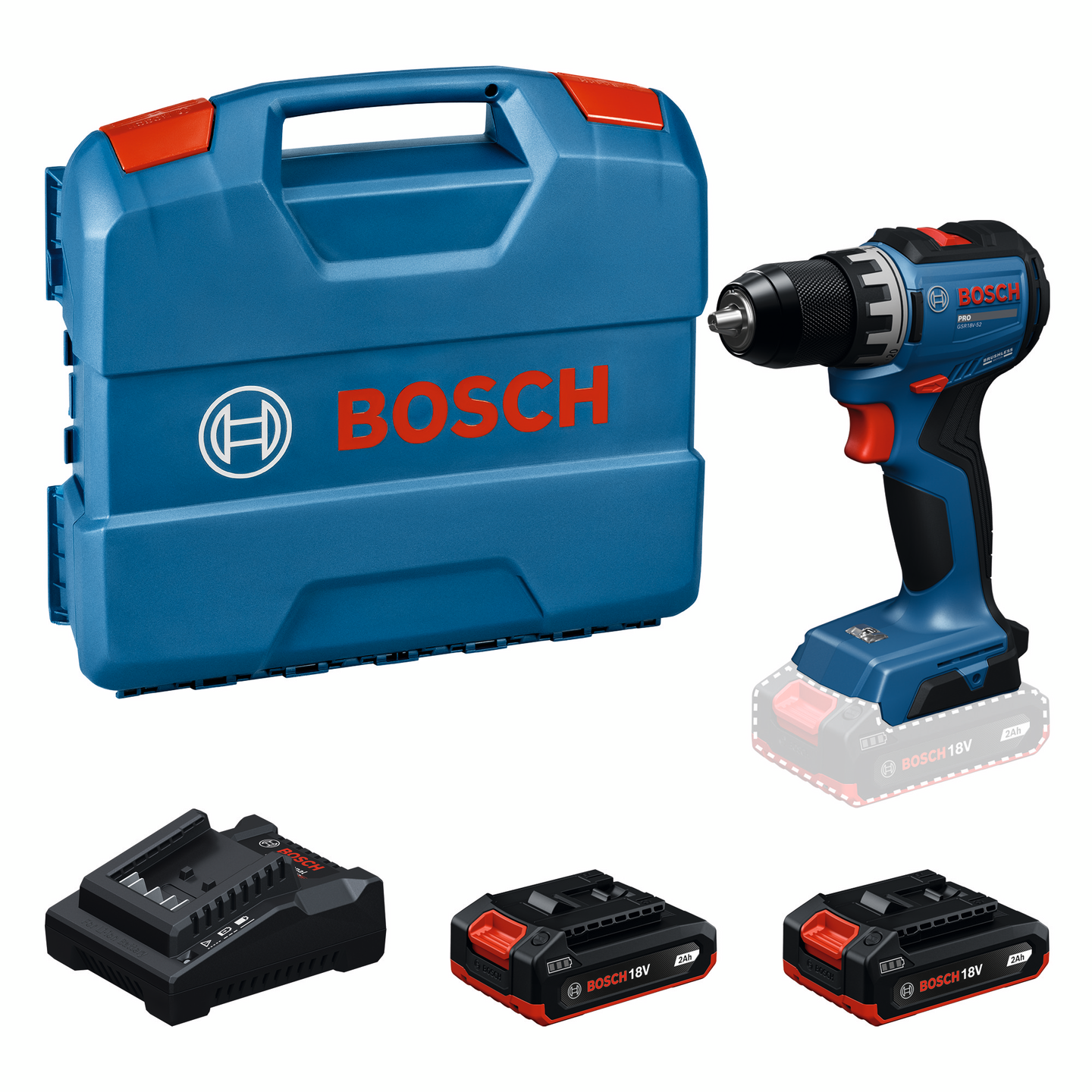 Akkuporakone Bosch PRO GSR18V-52 2x2Ah L-Case