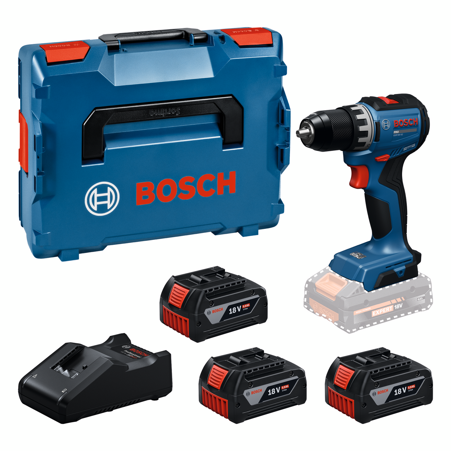 Akkuporakone Bosch PRO GSR18V-52 3x5Ah L-Boxx