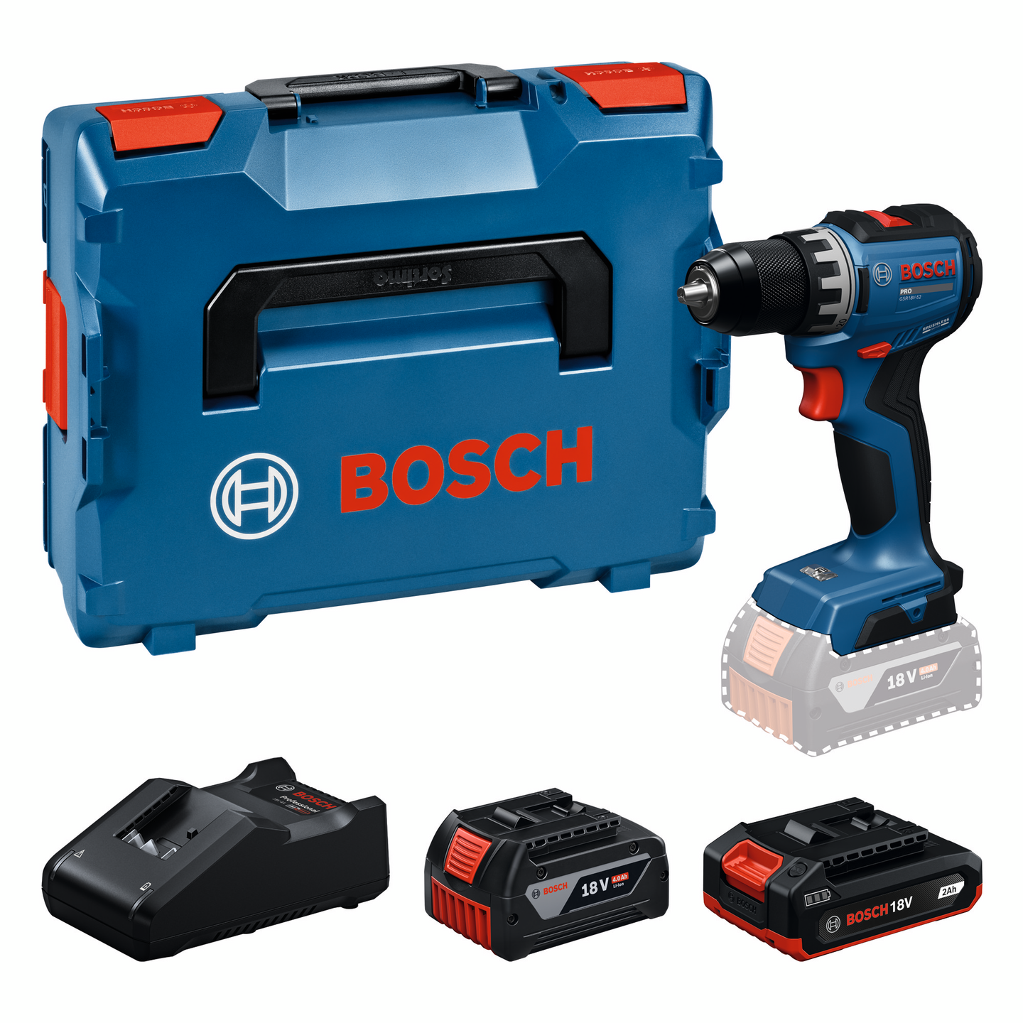 Akkuporakone Bosch PRO GSR18V-52 1x2Ah 1x4Ah L-Boxx