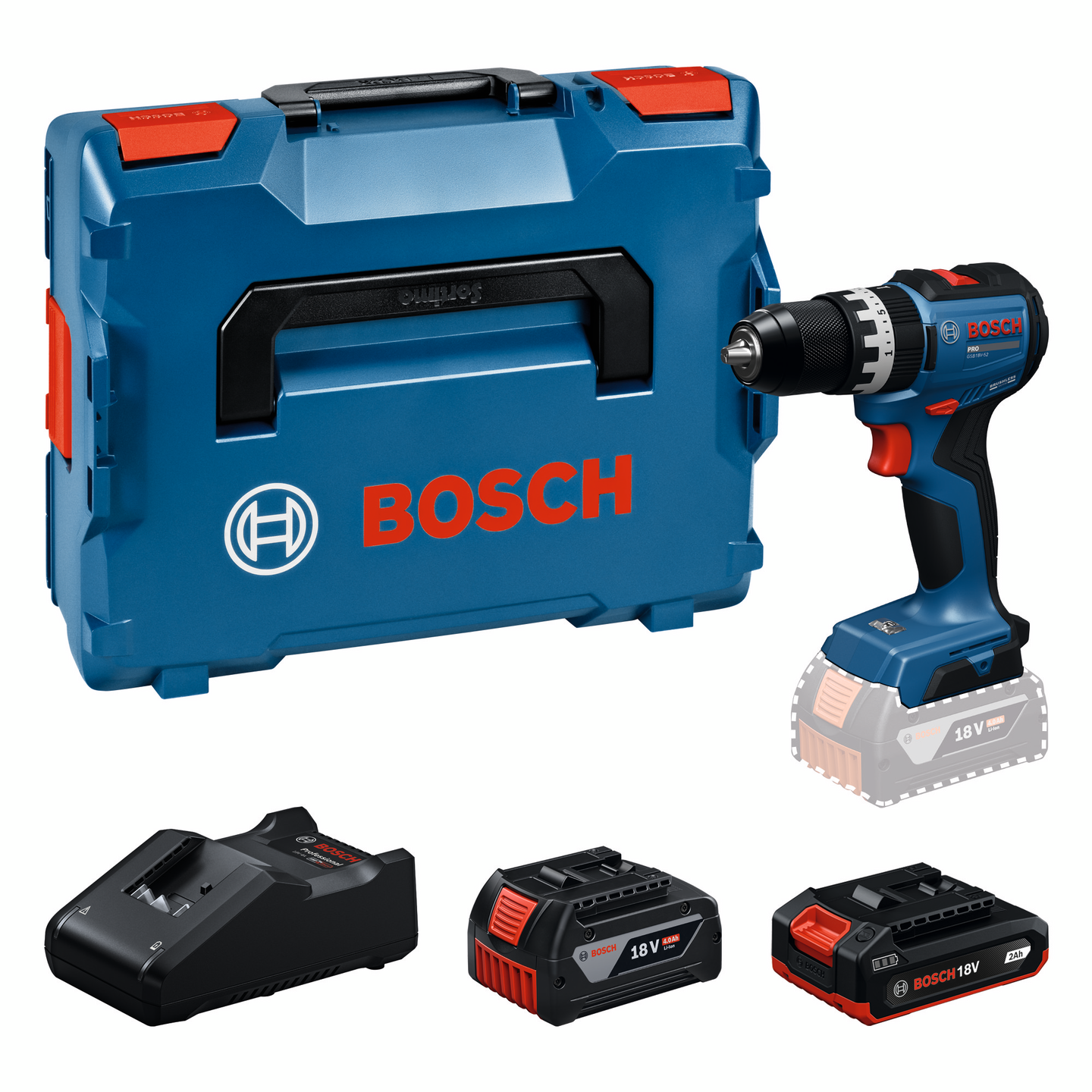 Akkuiskuporakone Bosch PRO GSB18V-52 1x2Ah 1x4Ah L-Boxx