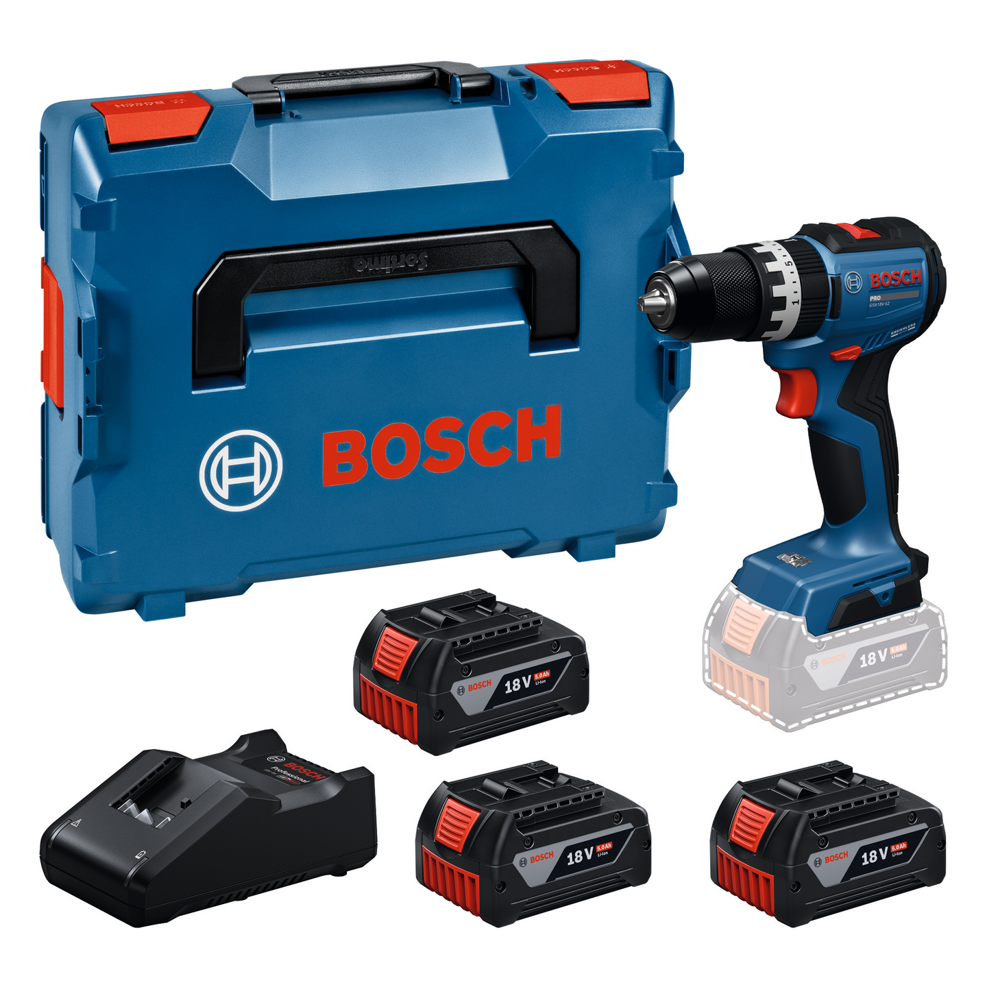 Akkuiskuporakone Bosch PRO GSB18V-52 3x5Ah L-Boxx