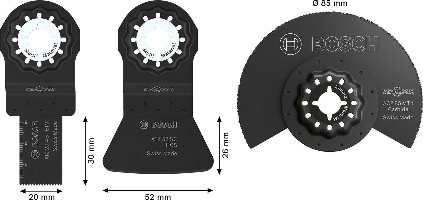 Monitoimikoneen laatoitusteräsarja Bosch Starlock 3-osainen