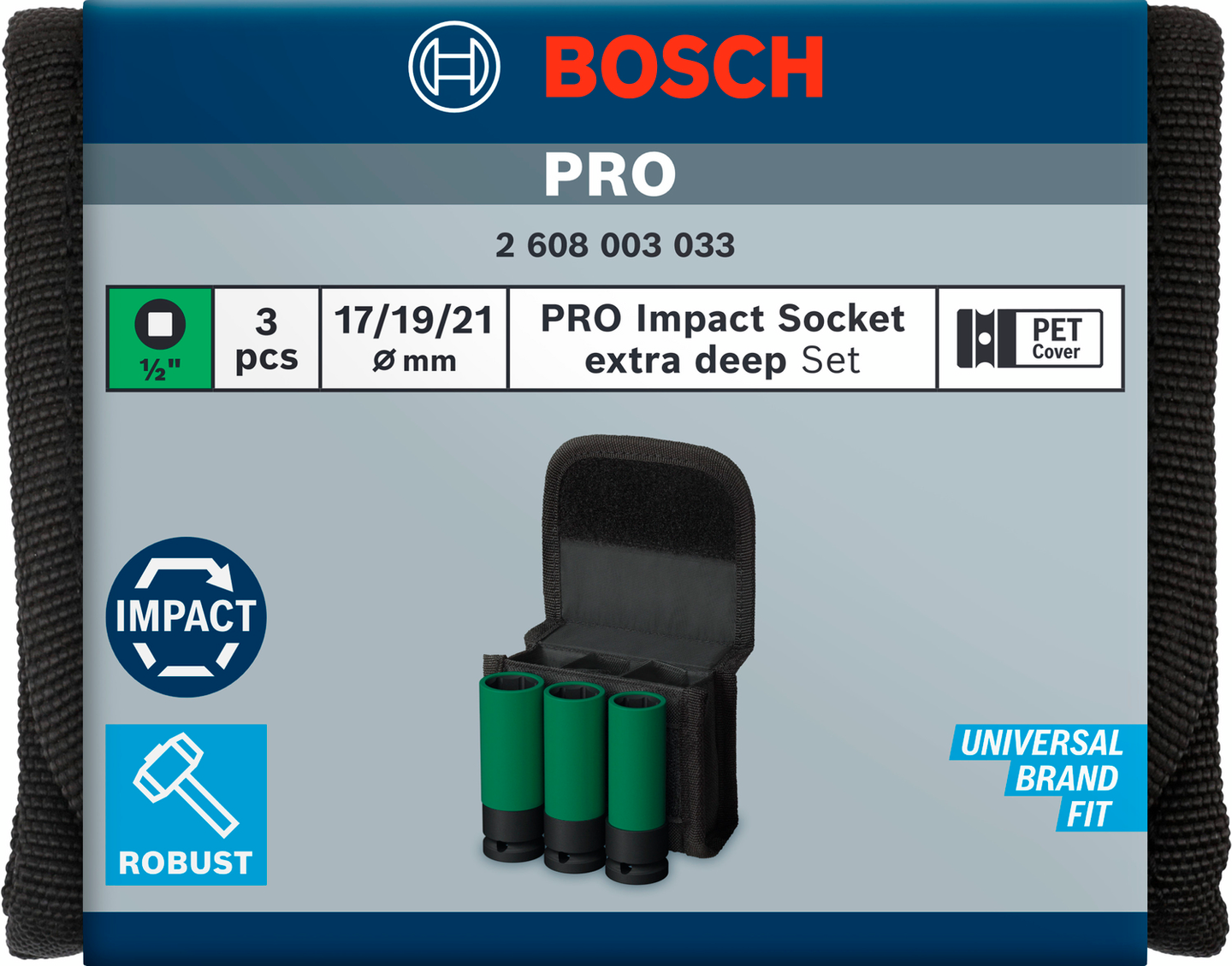 HYLSSET BOSCH 1/2T 17-19-21MM L86MM, 3ST