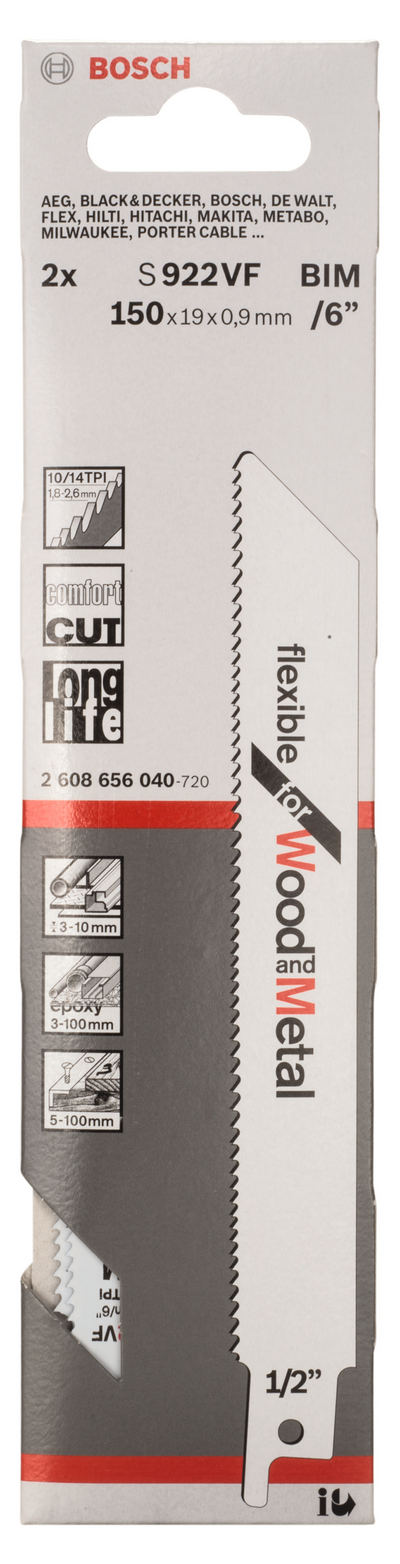 Puukkosahanterä Bosch S 922 VF 150mm puu/metalli 2kpl