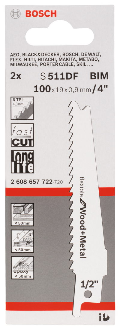 TIGERSÅGBLAD BOSCH S511DF FLEX WOOD/METALL 2ST