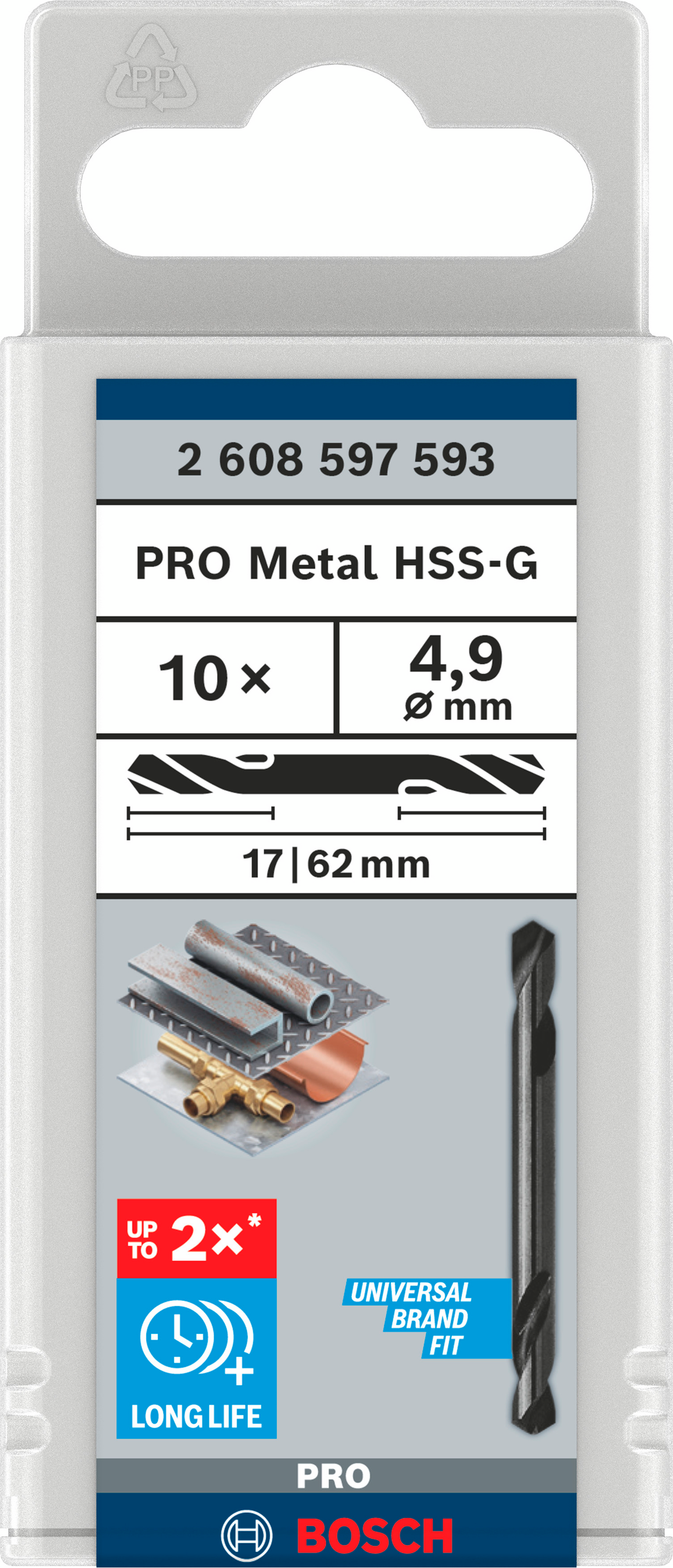 Kääntöporanterä Bosch 4,9x62mm 10kpl HSS-G