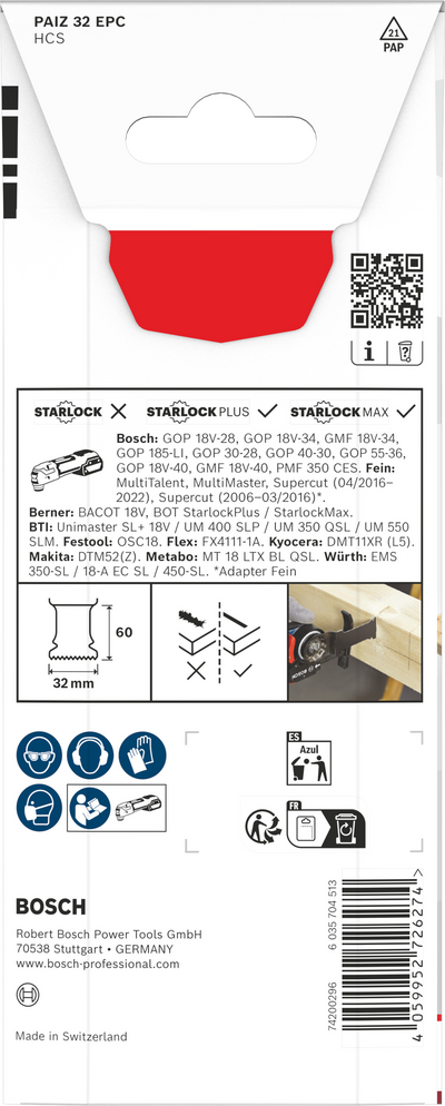Monitoimikoneen upotussahanterä Bosch puu Starlock PAIZ 32 EPC 32x60mm