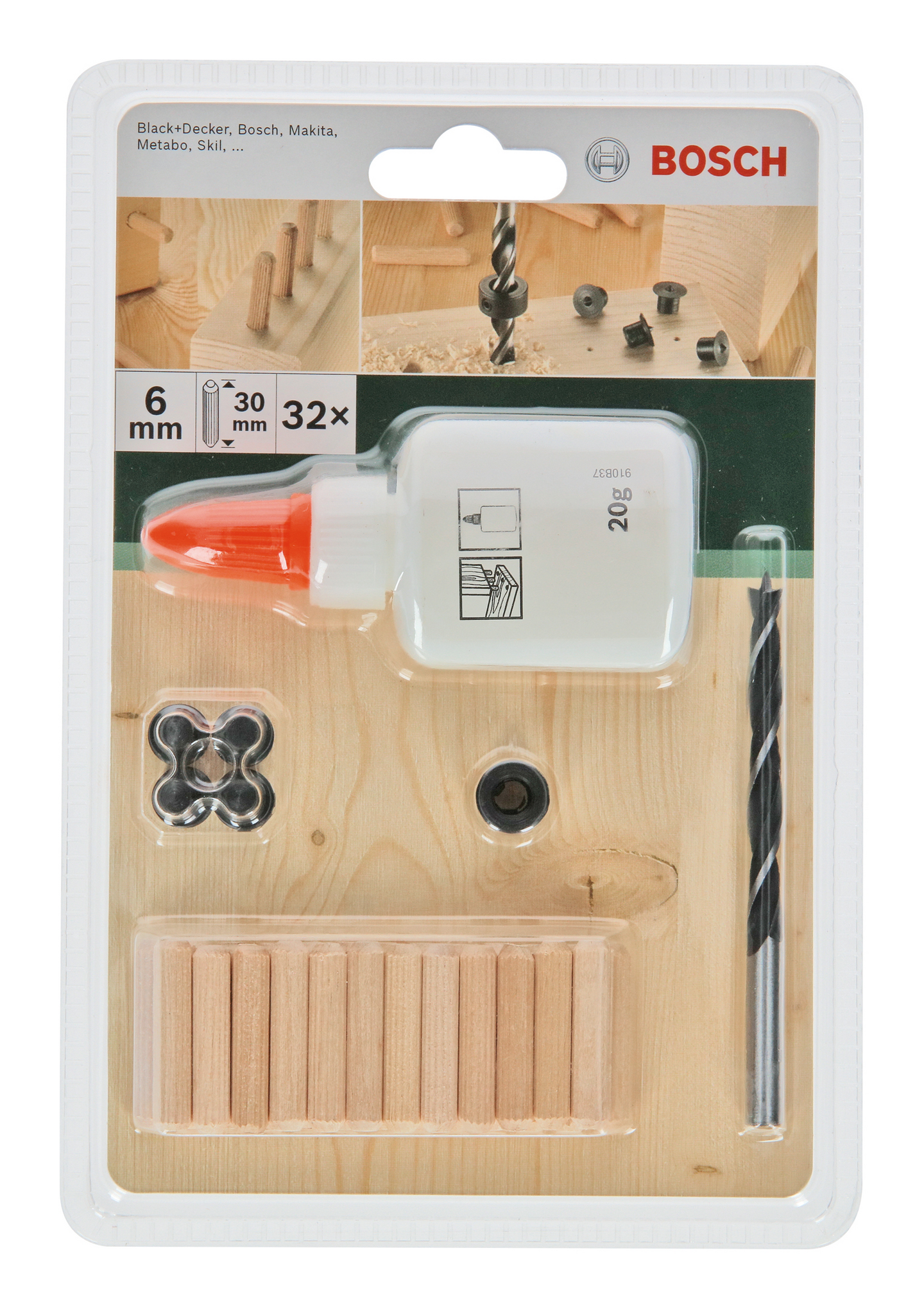 TRÄPLUGGSET BOSCH 6X30MM 32ST