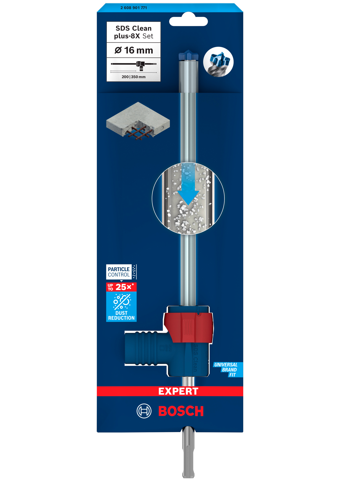 Poranterä + pölynpoistoliitin Bosch Expert SDS Clean plus-8X 16x200x350mm