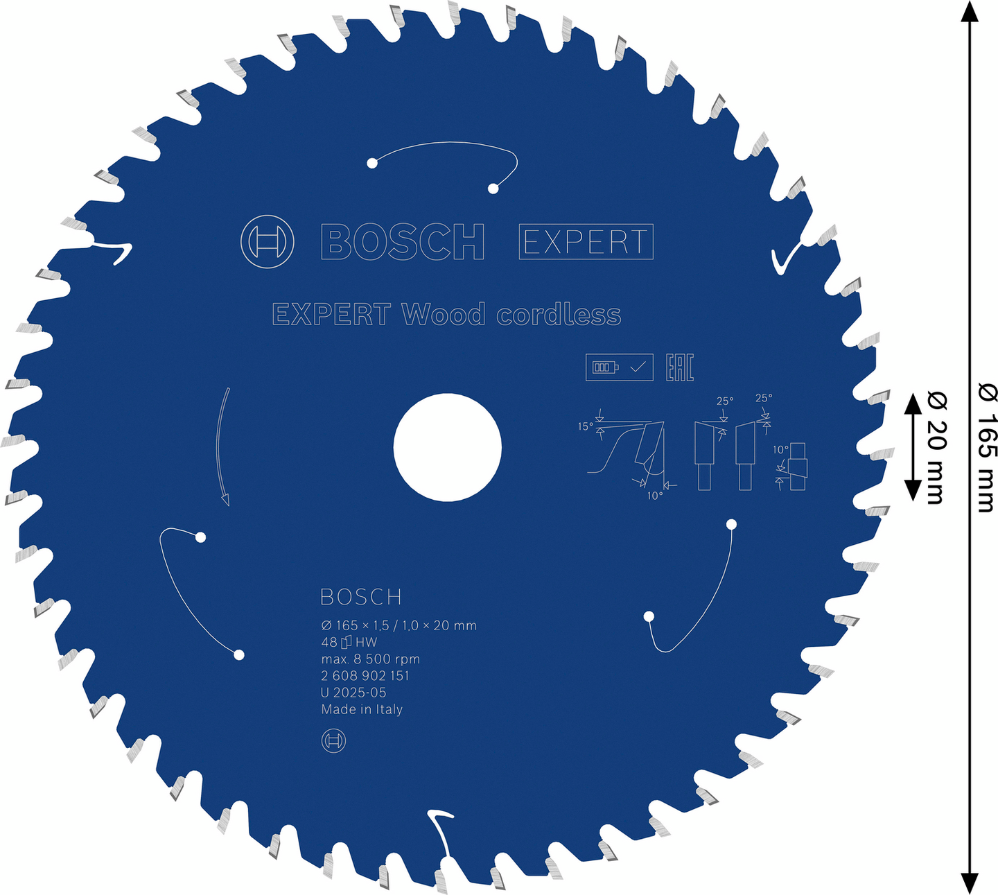 Pyörösahanterä Bosch EXPERT Wood cordless 165x1,5/1x20mm T48