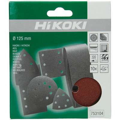 SLIPPAPPER HIKOKI K100 125MM 10ST, HITACHI M/KARDBORRE