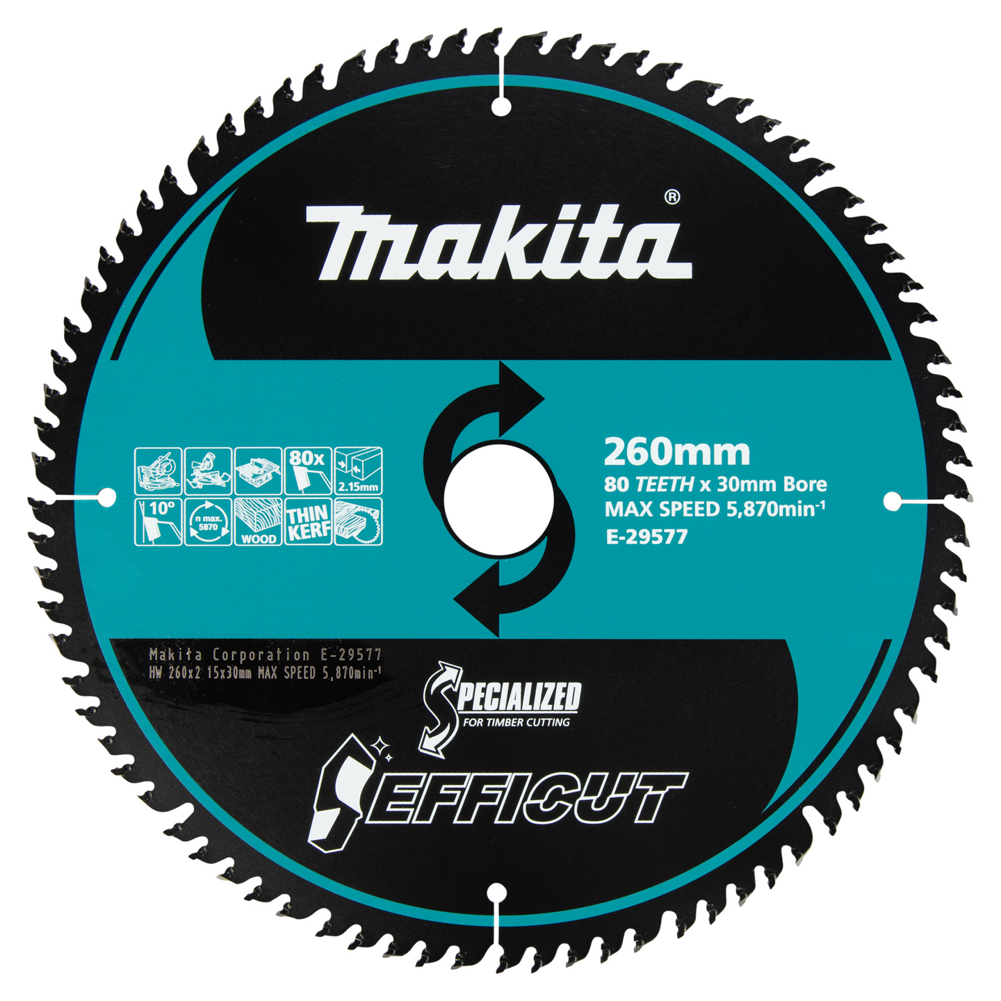 Pyörösahanterä Makita Efficut 260x30x1,45mm Z80 puu/MDF