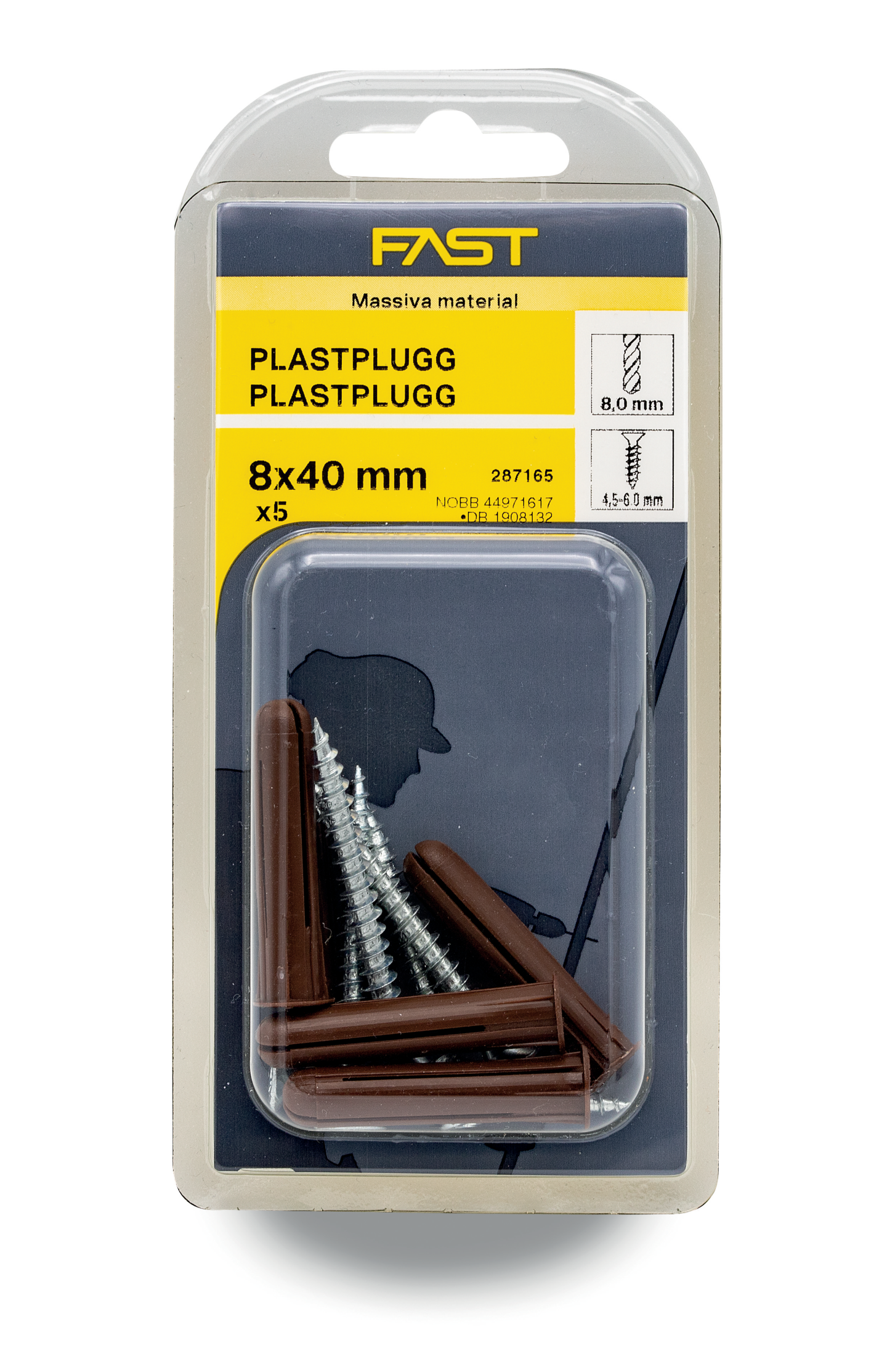 PLASTPLUGG FAST 287165 BRU+SKRU 5ST