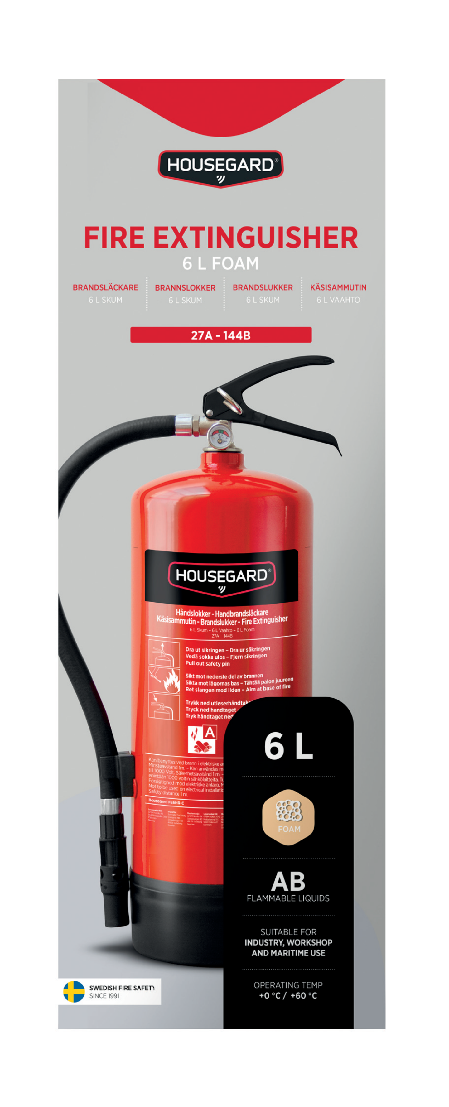 Vaahtosammutin Housegard pfas-vapaa 6l fe6hr-c 27a 144b