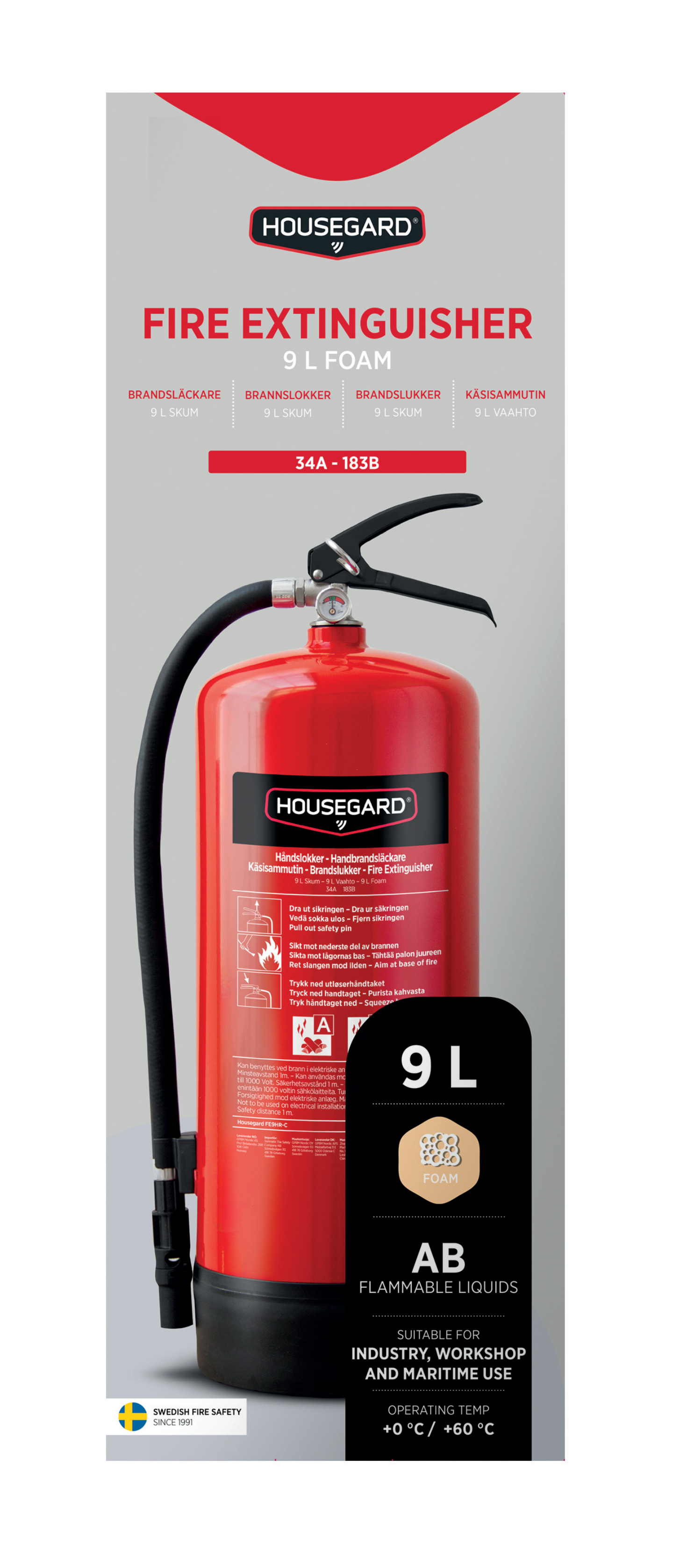 Vaahtosammutin Housegard pfas-vapaa 9l fe9hr-c 34a 183b