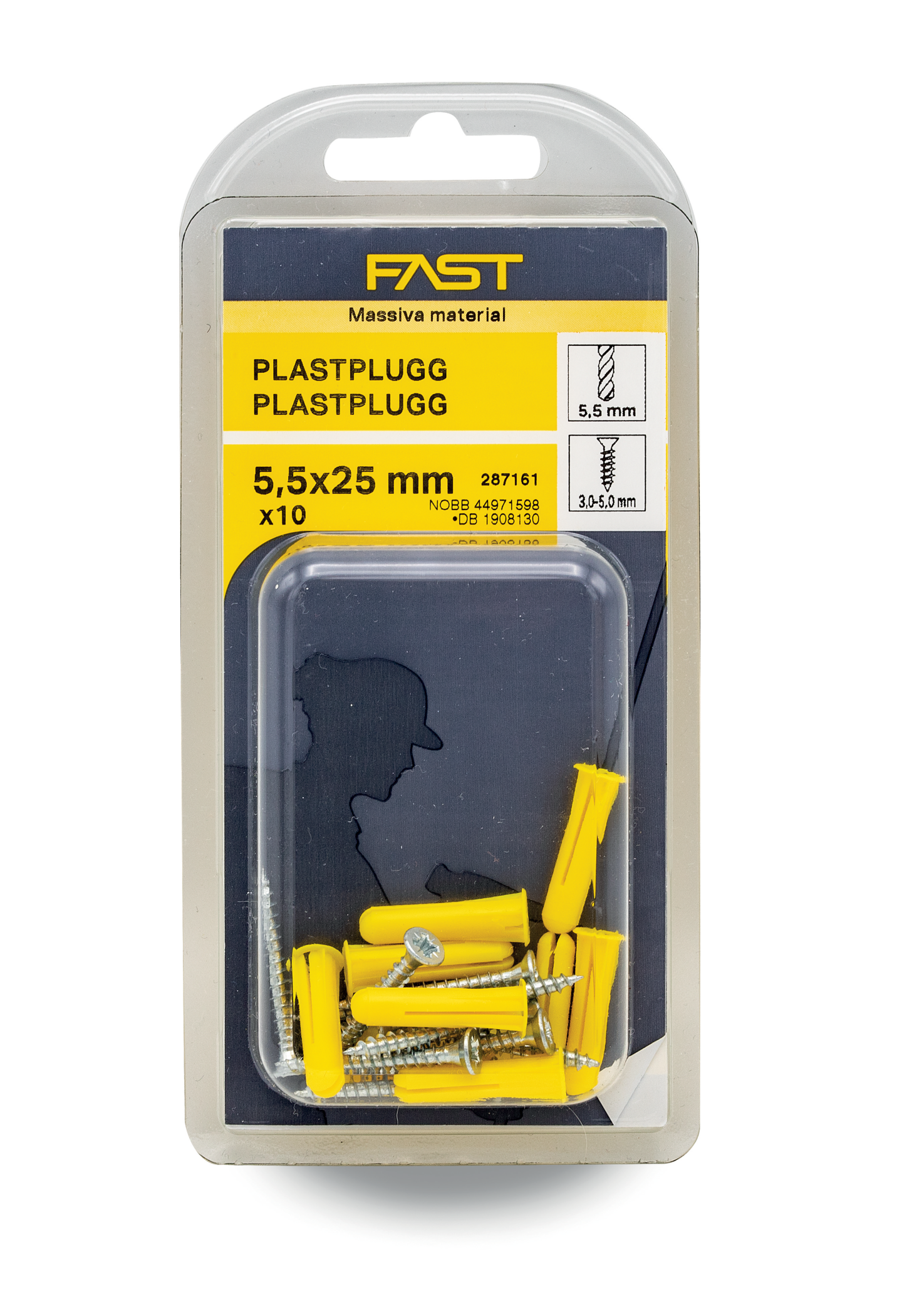 PLASTPLUGG FAST 287161 GUL+SKRUV 10
