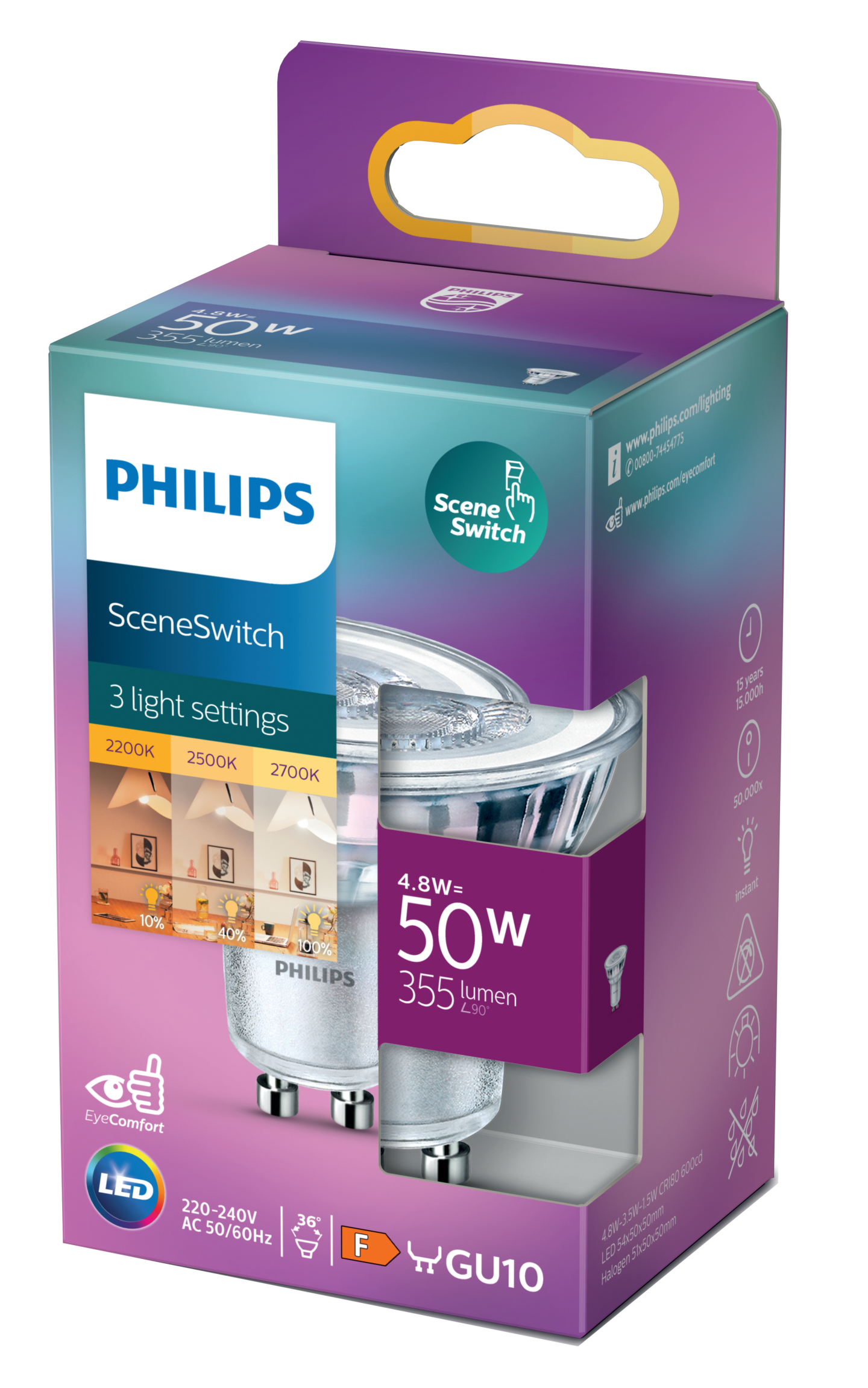 Kohdelamppu Philips Sceneswitch 4.8-50w gu10 36d Nd Srt4 355lm