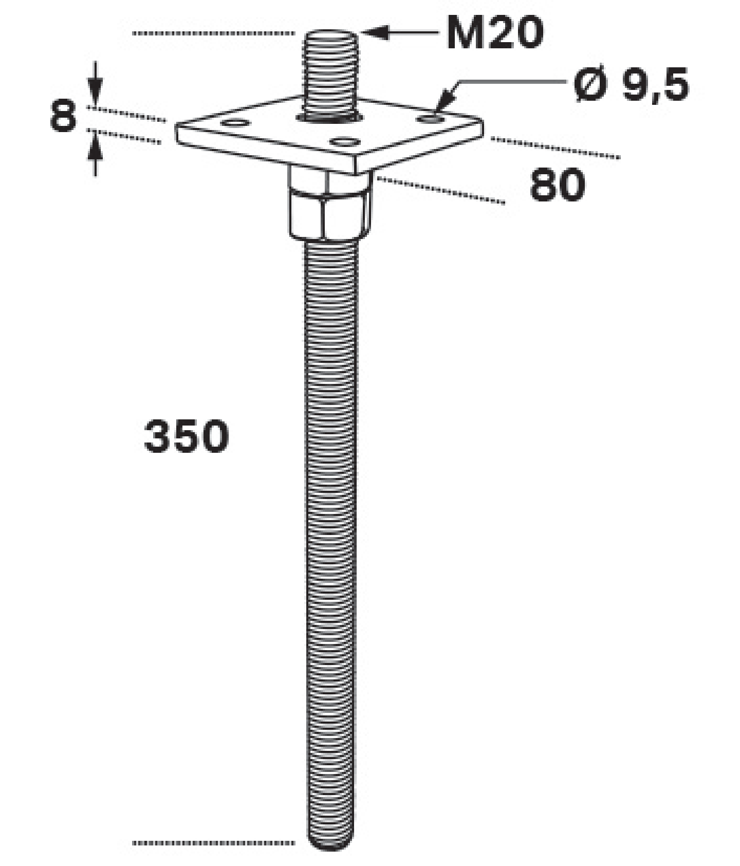 STOLPHÅLLARE FAST CC CSSP CE M20X80X350