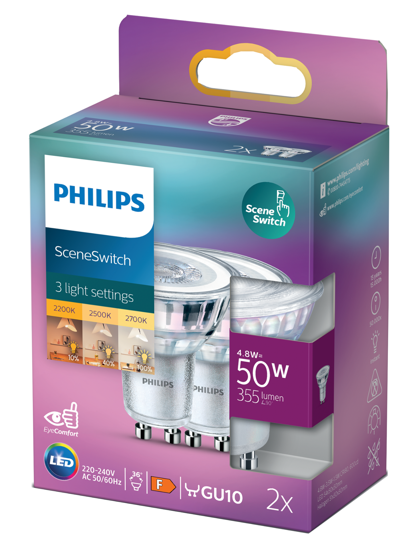 LEDLAMPA PHILIPS SPOT SS GU10 VV 50W, 2ST