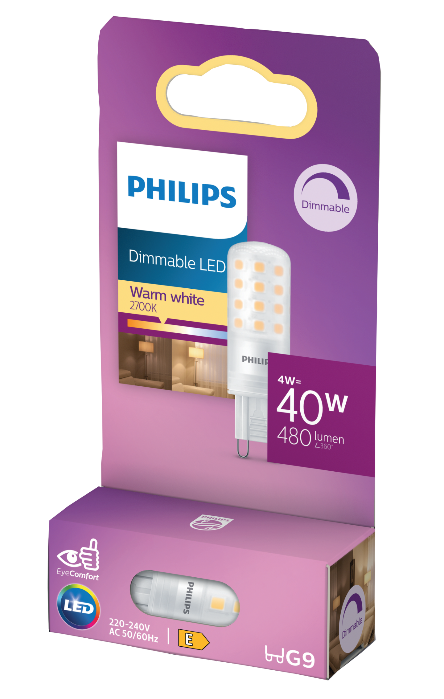 LED-Lamppu Philips 40W WW 230V Dim SRT6 480 LM - 2700K G9